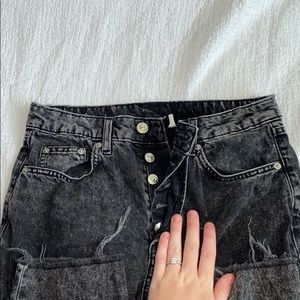 Black acid wash mom jean